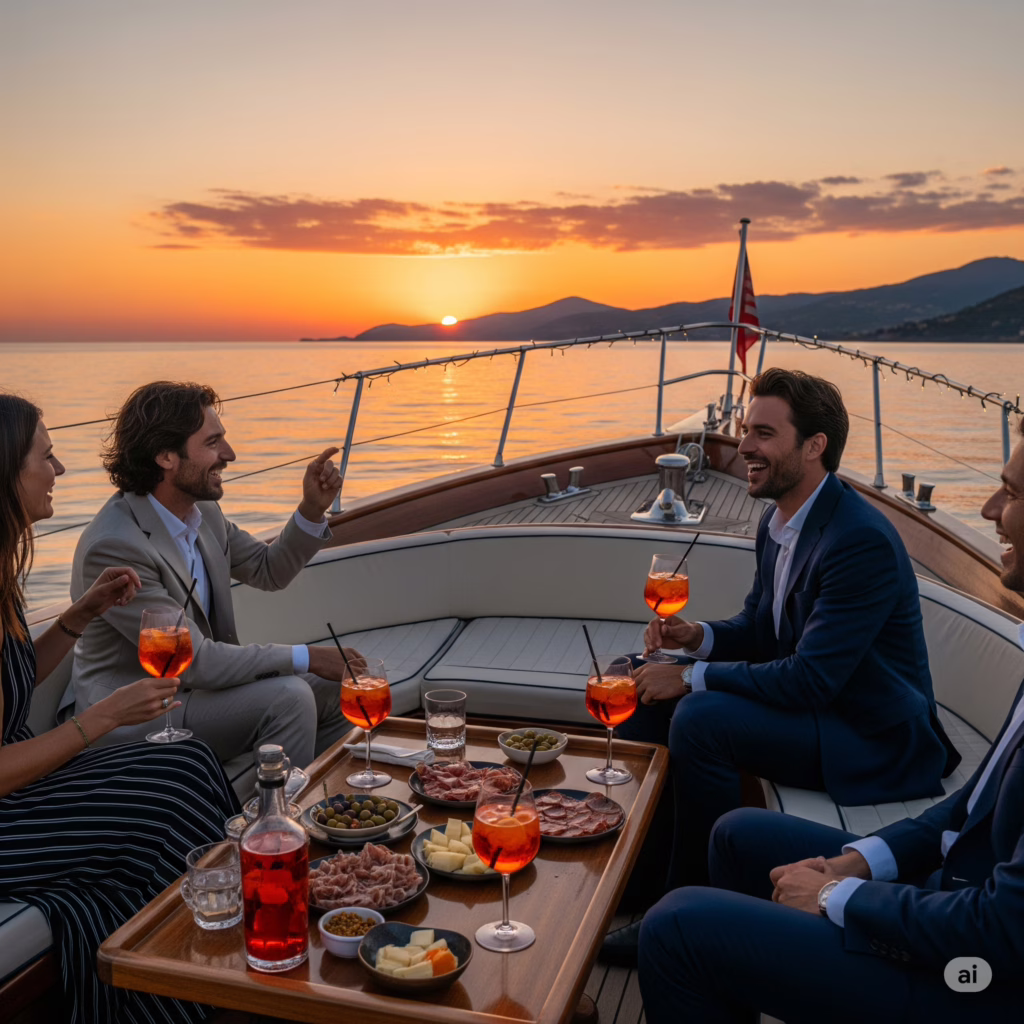 Aperitivo a bordo al tramonto